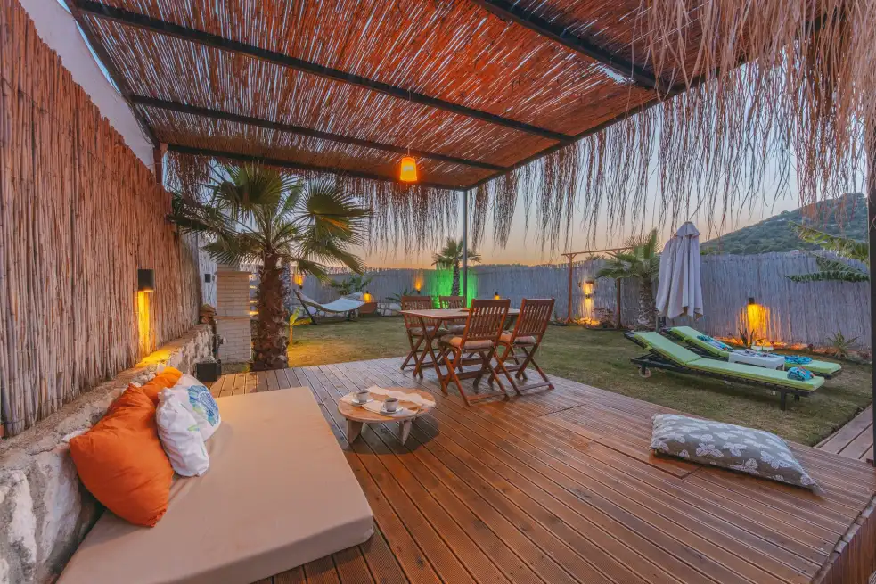 Outdoor lounge at night